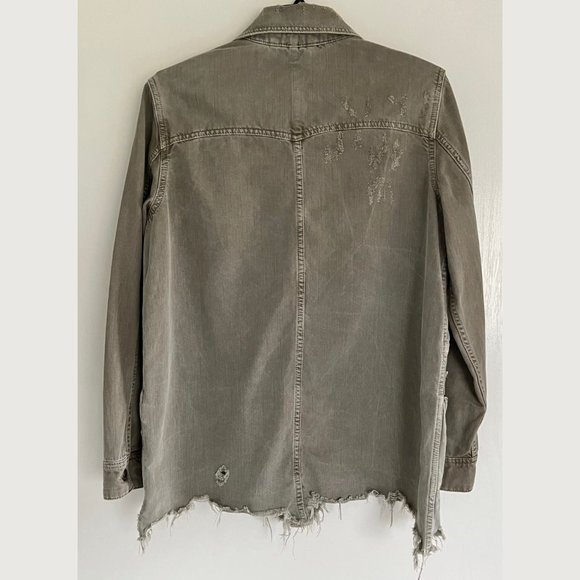 Free People Moonchild Distressed Oversized Denim Olive Green Jacket Shacket Sz S - Picture 3 of 11